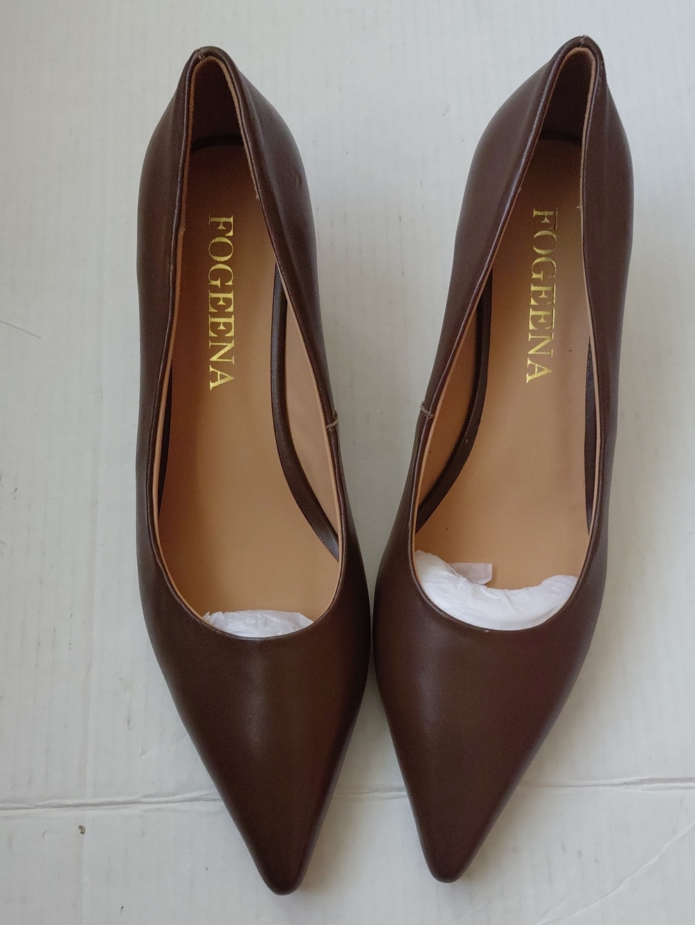 Fogeena Women's Chocolatw Brown Pointed-Toe Pumps Size 12 Faux Leather Heel 2.5"